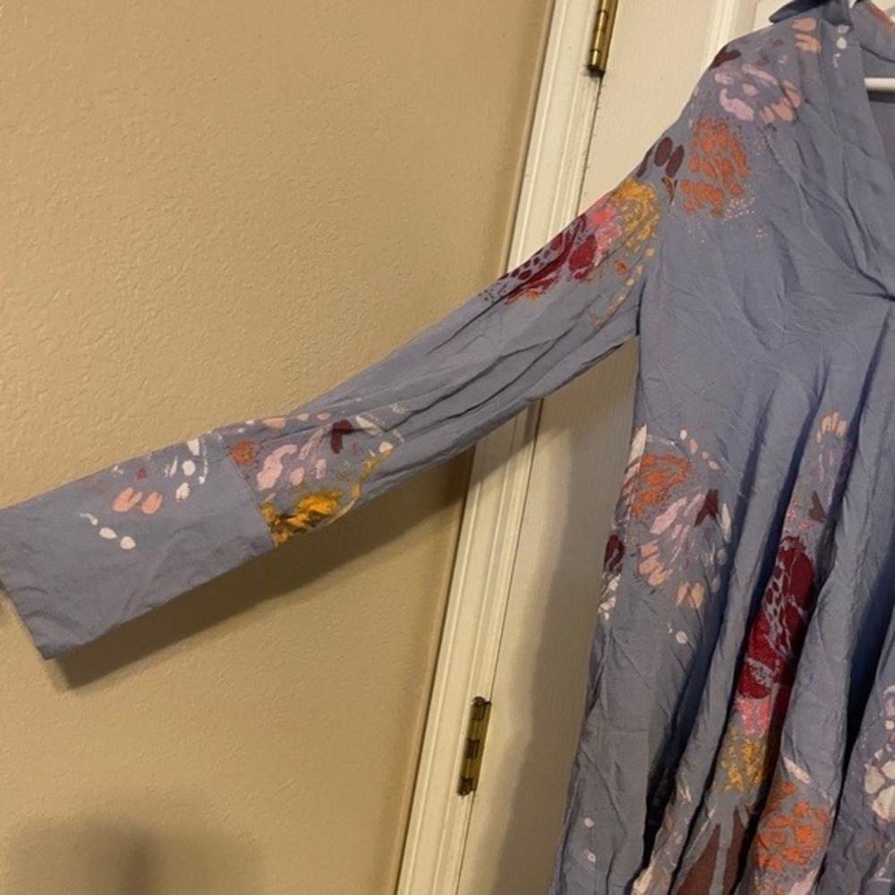 Free People Field of Butterflies Floral Oversized Tunic  Blouse XS Boho Peasant‎ - Picture 4 of 6